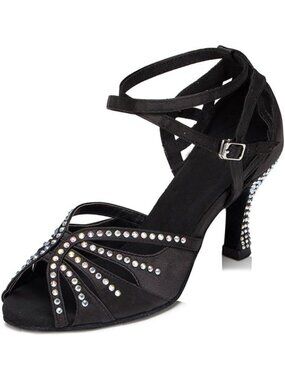 Rhinestone Ballroom Dance Shoes for Women - Latin Salsa Performance Footwear